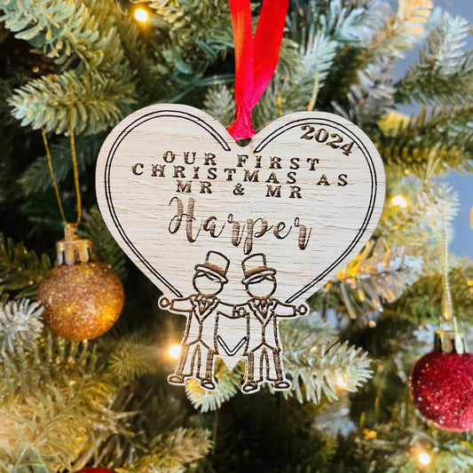Personalised Wooden Stick Couple "First Christmas as Mr & Mr" 