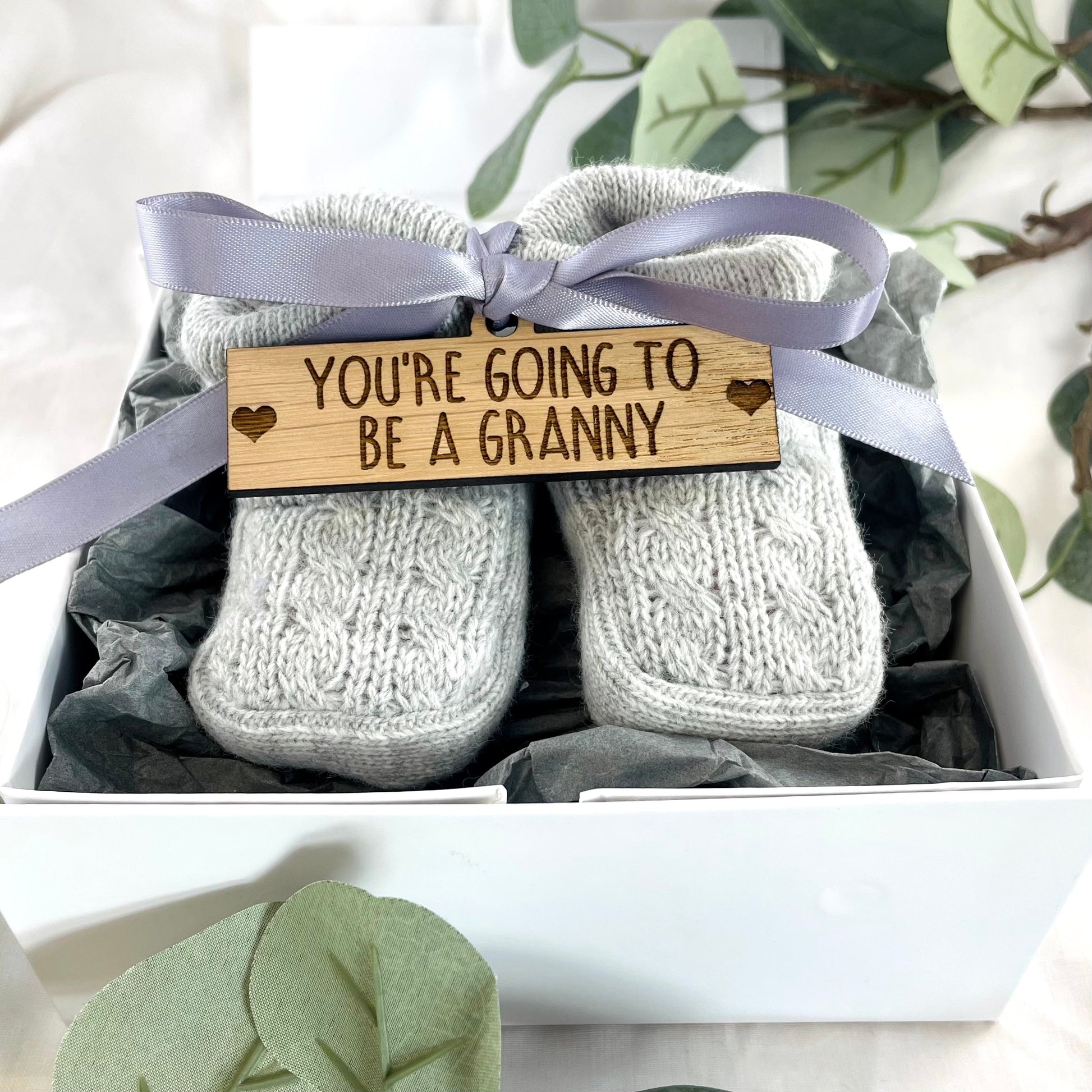 Guess What' Booties - Grey & Gift Boxed - "You're Going to Be..." - A Granny