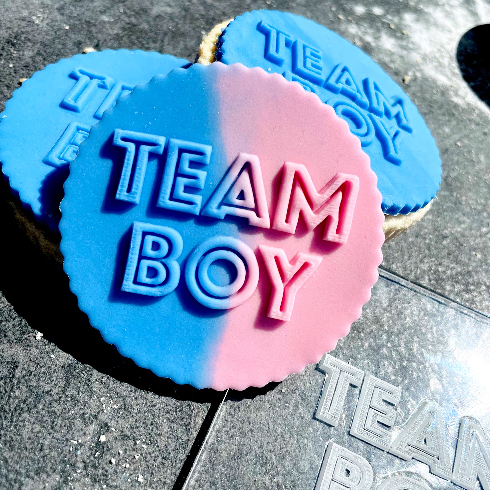 Team Boy Icing Stamp Embosser Stamp Fondant for Biscuits, Cookies, Cupcake Topper Decorations Stencil for Baby Shower Gender Reveal