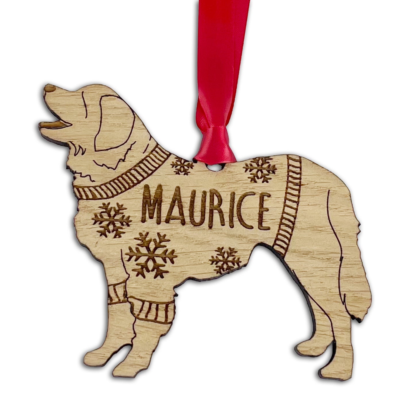 Personalised Leonberger Bauble Jumper Dog Bauble - Oak Veneer Wood - Add any name