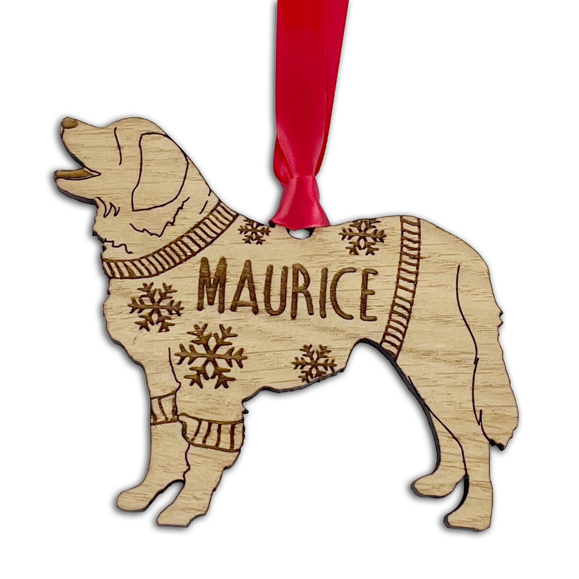 Personalised Leonberger Bauble Jumper Dog Bauble - Oak Veneer Wood - Add any name