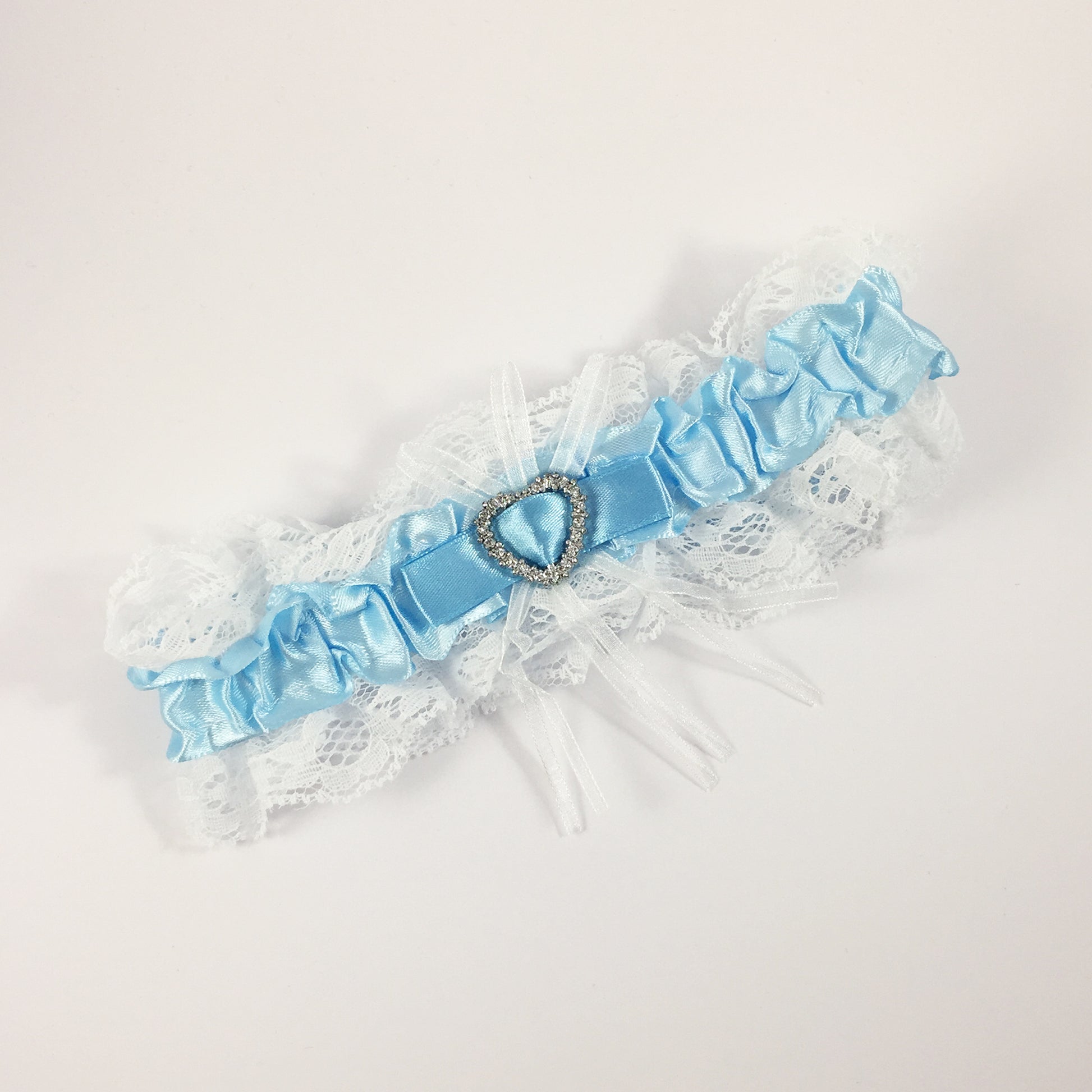 White & Blue Diamanté Heart Bridal Garter - Wedding Garter Gift for the Bride to Be Something Blue Wedding Day Hen Party Engagement