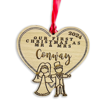 Personalised Wooden Stick Couple "First Christmas as Mr & Mrs" 