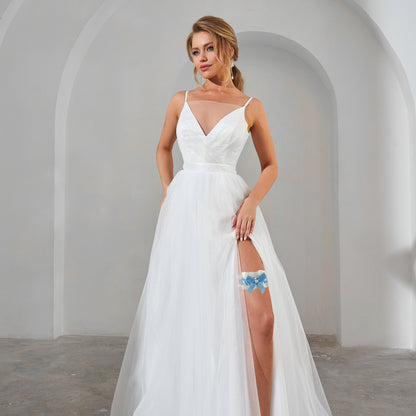 Plain White & Blue Bridal Garter - Wedding Garter Gift for the Bride to Be Something Blue Wedding Day Hen Party Engagement