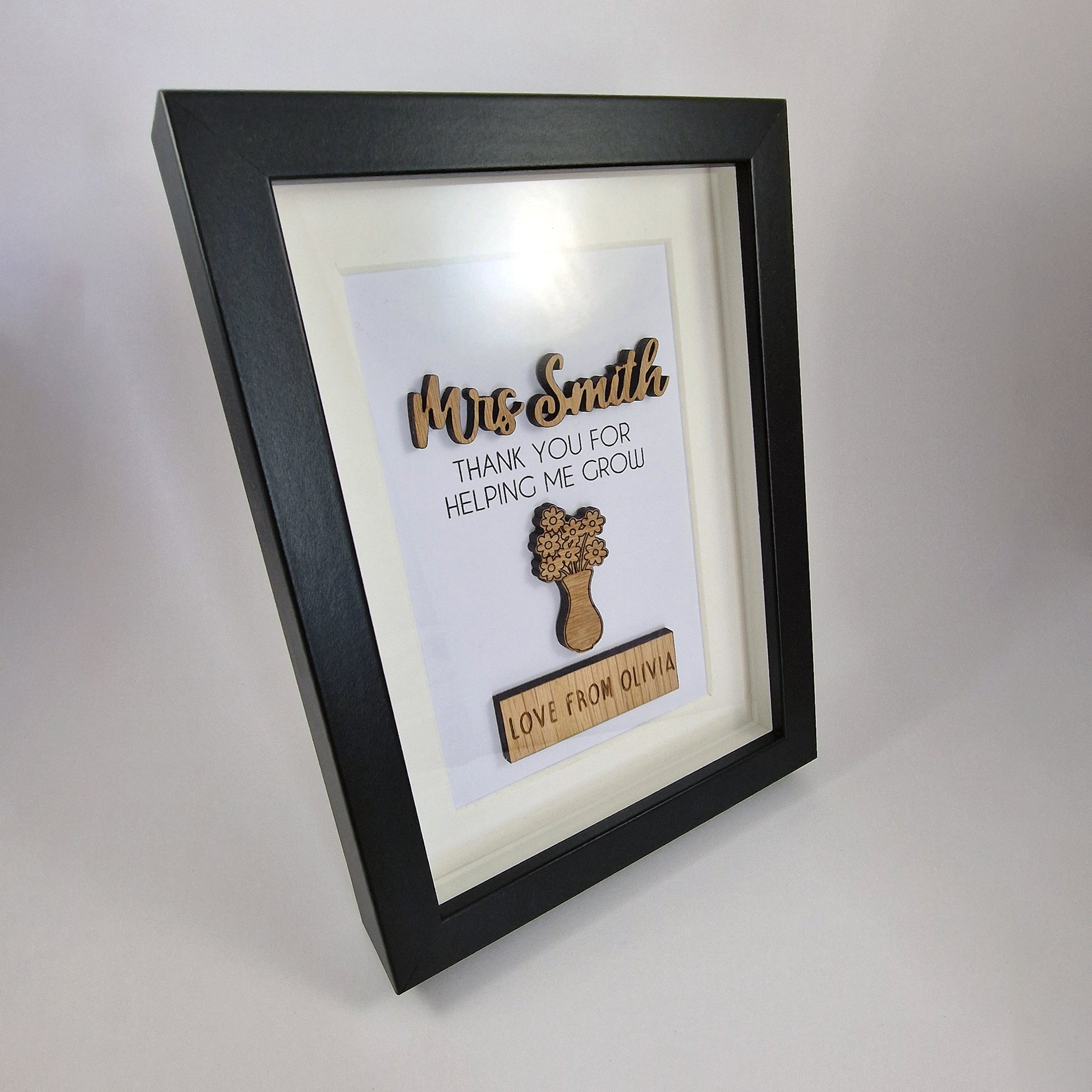 Personalised Teacher Thank You Frame, Wooden Box Frame with Custom Names, Thank You For Helping Me Grow, End of School Teacher's Day