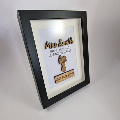 Personalised Teacher Thank You Frame, Wooden Box Frame with Custom Names, Thank You For Helping Me Grow, End of School Teacher's Day