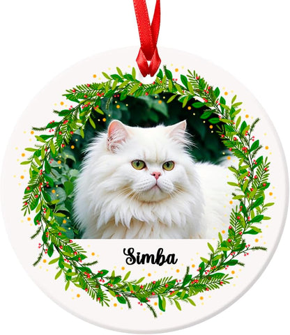 Personalised Printed Christmas Holly Wreath Photo Pet Cat Dog Animal Baby Christmas Tree Bauble Xmas Decoration Holiday Wreath