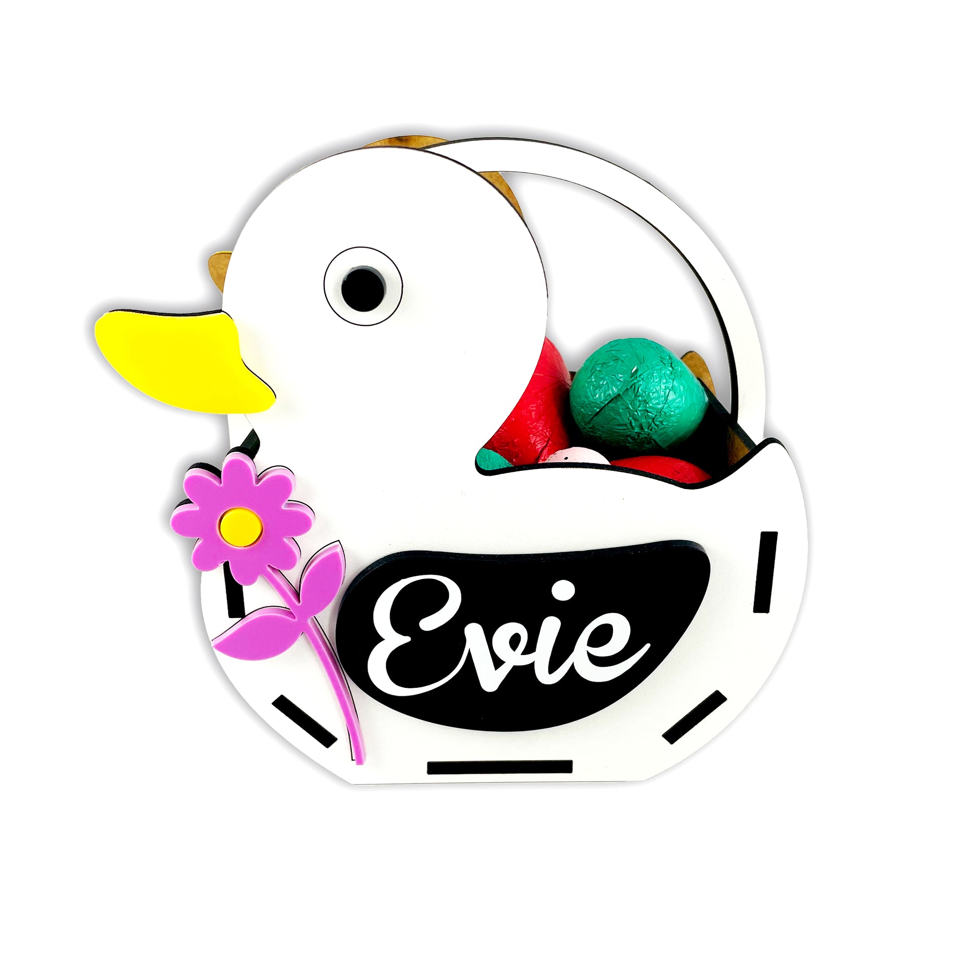 Personalised White Wood Easter Egg Hunt Duck Basket Box - Cute Easter Gift - Easter egg hunt Basket - Spring Duck
