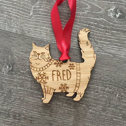 Personalised Domestic Short Hair 2 Cat Christmas Jumper Tree Decoration Bauble