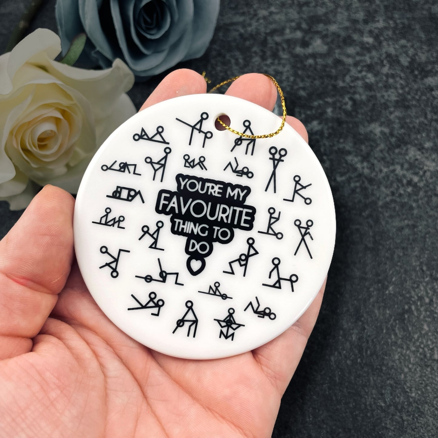 Stick Figure Couple Gift 'You're My Favourite Thing To Do' Ceramic Bauble - Valentines, Birthday, Anniversary, Christmas Gift