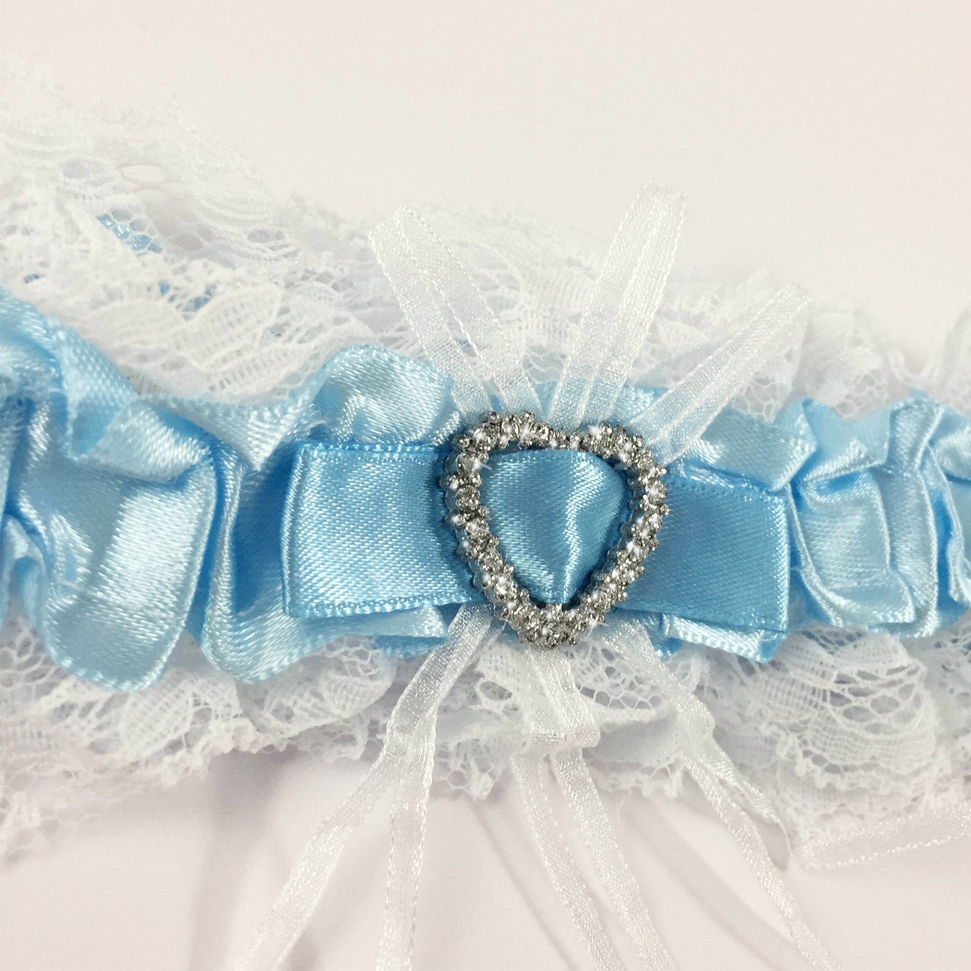 White & Blue Diamanté Heart Bridal Garter - Wedding Garter Gift for the Bride to Be Something Blue Wedding Day Hen Party Engagement