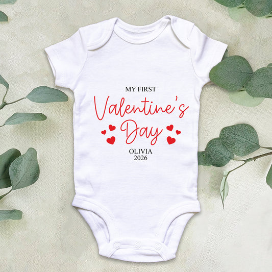 My First Valentine’s Day Baby Grow Personalised | Baby First Valentines Outfit | Pregnancy Announcement Vest | Baby Valentine Keepsake