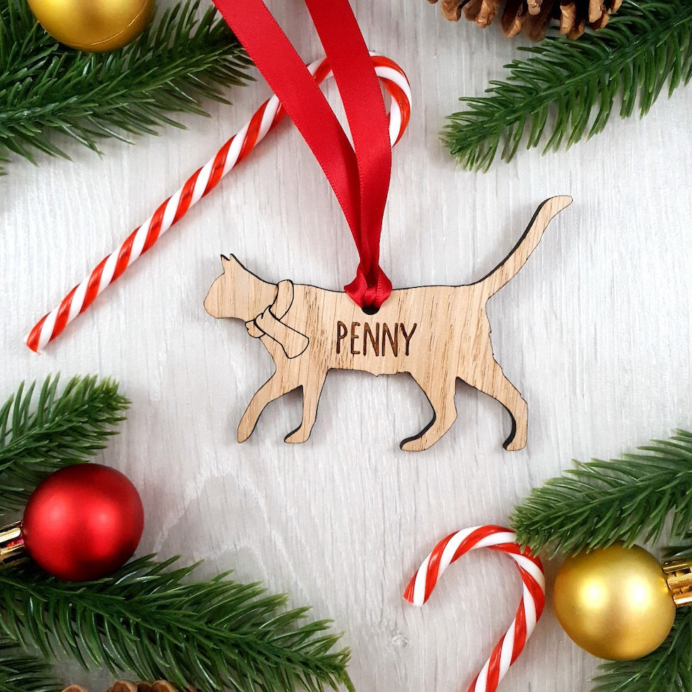 Personalised Wooden Cat Tree Decoration - Design 4