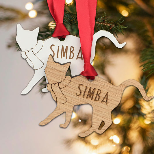 Personalised Wooden Cat Tree Decoration - Design 1