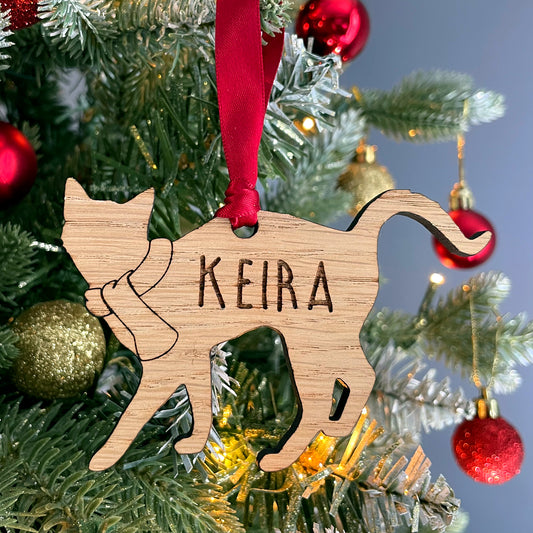Personalised Wooden Cat Tree Bauble Decoration - Add any name!