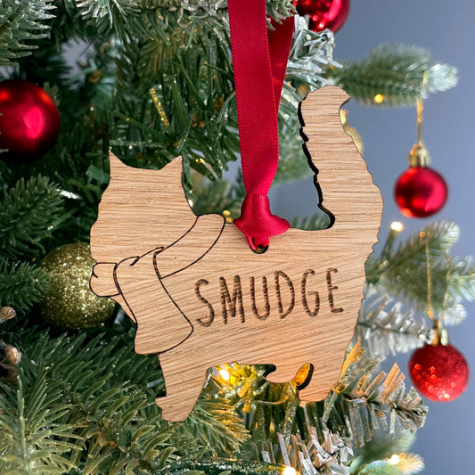 Personalised Cat Wooden Tree Bauble Decoration - Add any name!