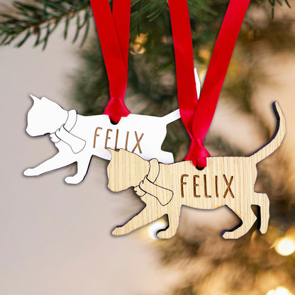 Personalised Cat Wooden Tree Bauble Decoration - Add any name!