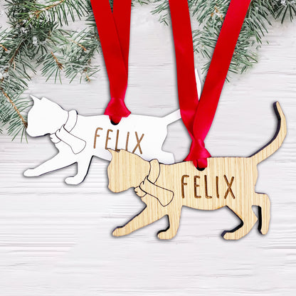 Personalised Cat Wooden Tree Bauble Decoration - Add any name!