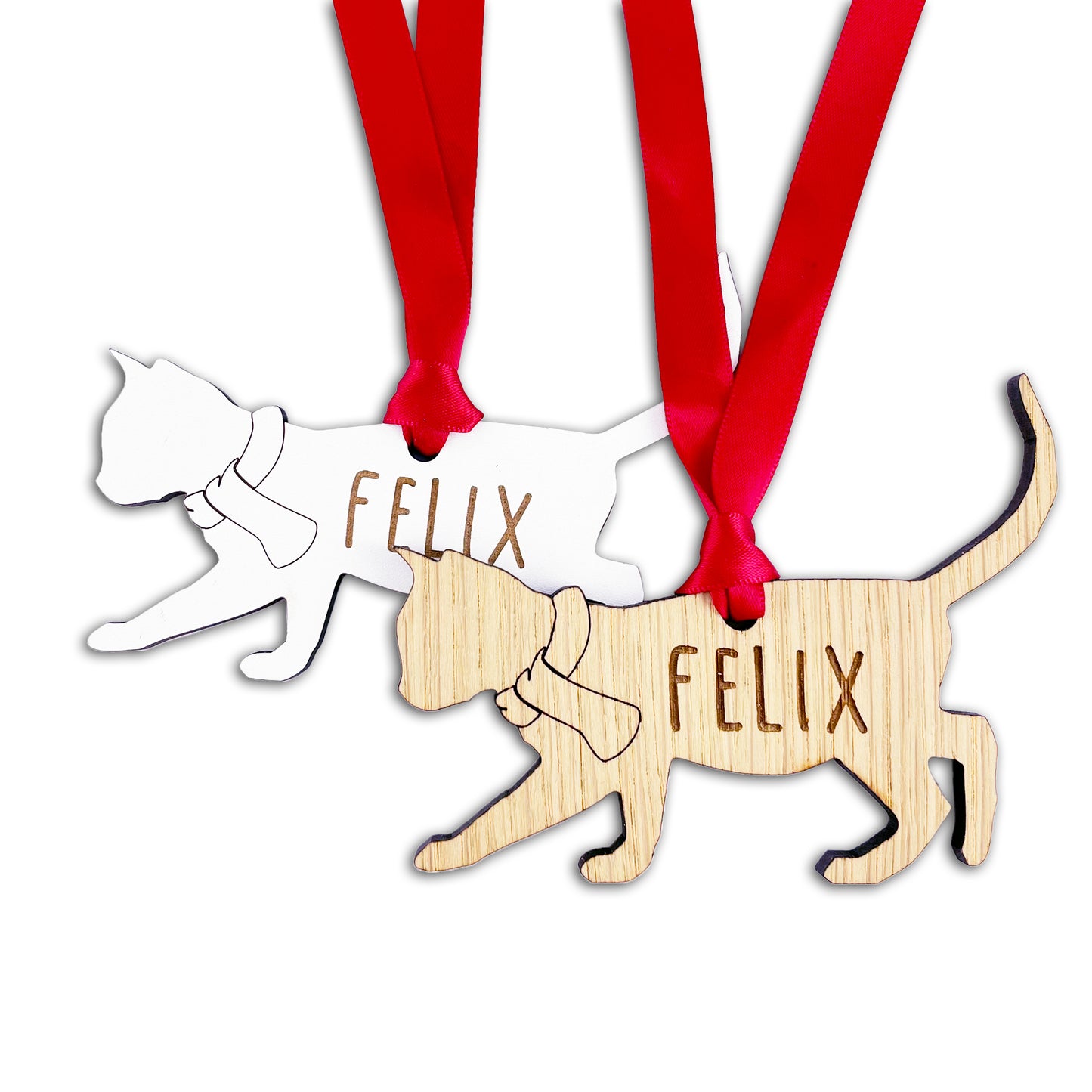 Personalised Cat Wooden Tree Bauble Decoration - Add any name!