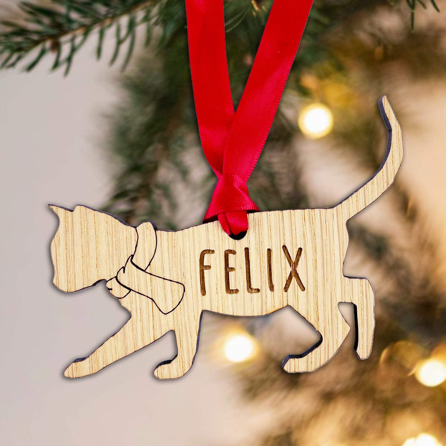 Personalised Cat Wooden Tree Bauble Decoration - Add any name!