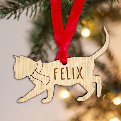 Personalised Cat Wooden Tree Bauble Decoration - Add any name!