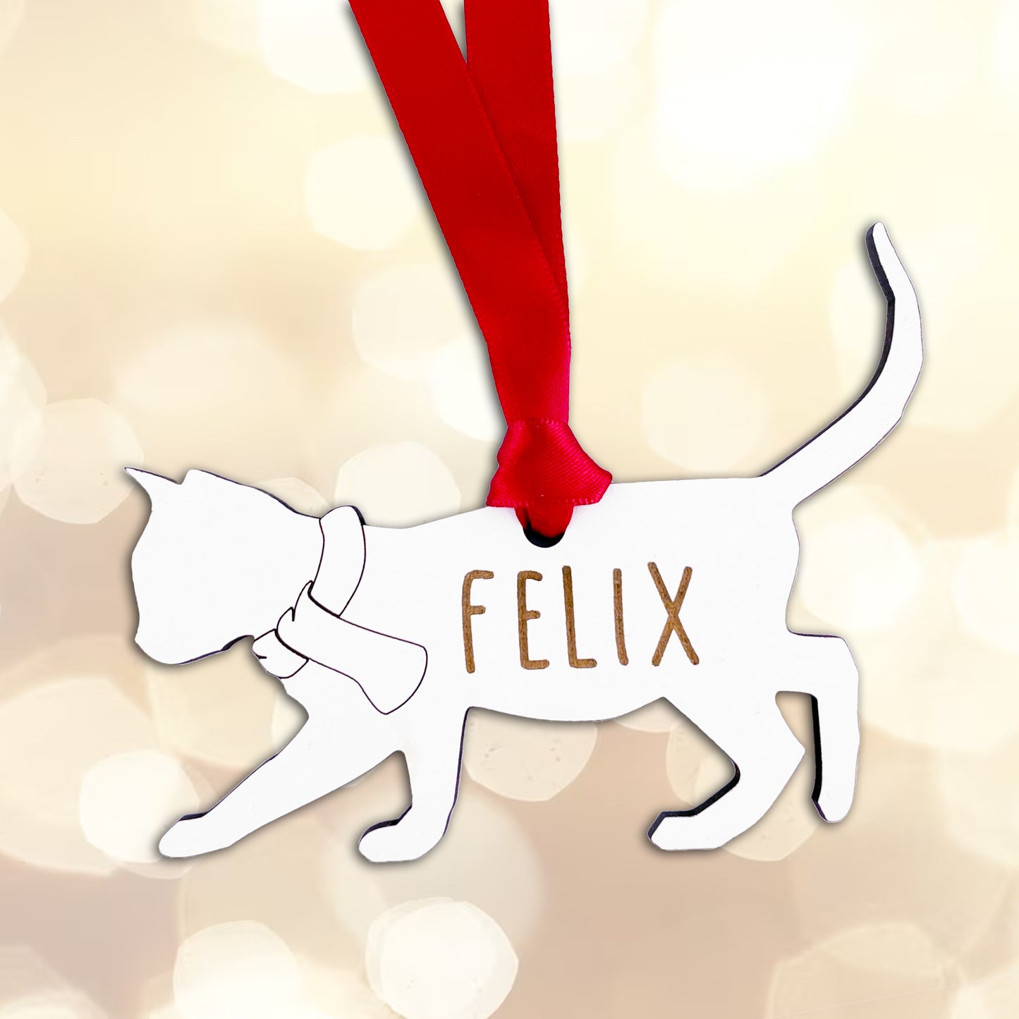 Personalised Cat Wooden Tree Bauble Decoration - Add any name!