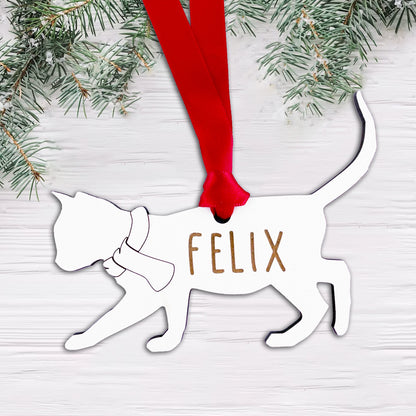 Personalised Cat Wooden Tree Bauble Decoration - Add any name!