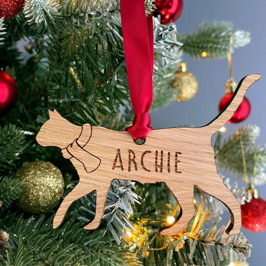 Personalised Cat Wooden Tree Bauble Decoration - Add any name!