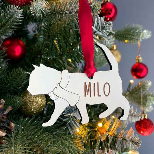 Personalised Cat Wooden Tree Bauble Decoration - Add any name!
