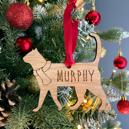 Personalised Cat Wooden Tree Bauble Decoration - Add any name!
