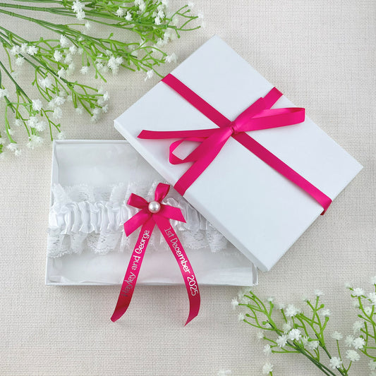 Personalised Garter Hot Pink with Silver Text