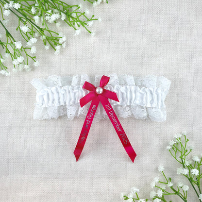 Personalised Garter Hot Pink with Silver Text