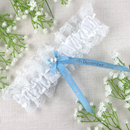 Personalised Garter Pale Blue with Silver Text