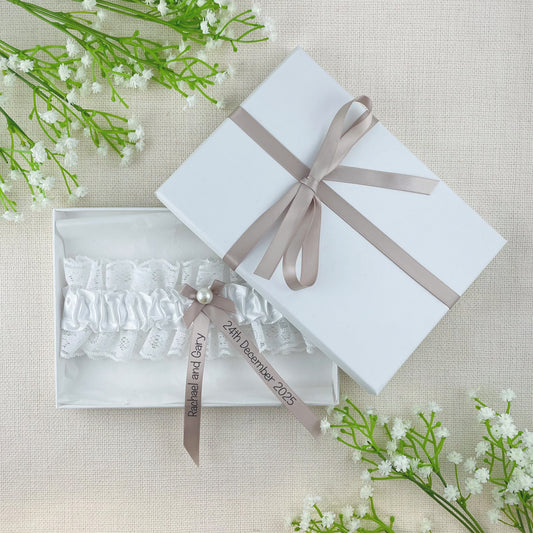 Personalised Garter Taupe with Black Text