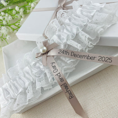 Personalised Garter Taupe with Black Text