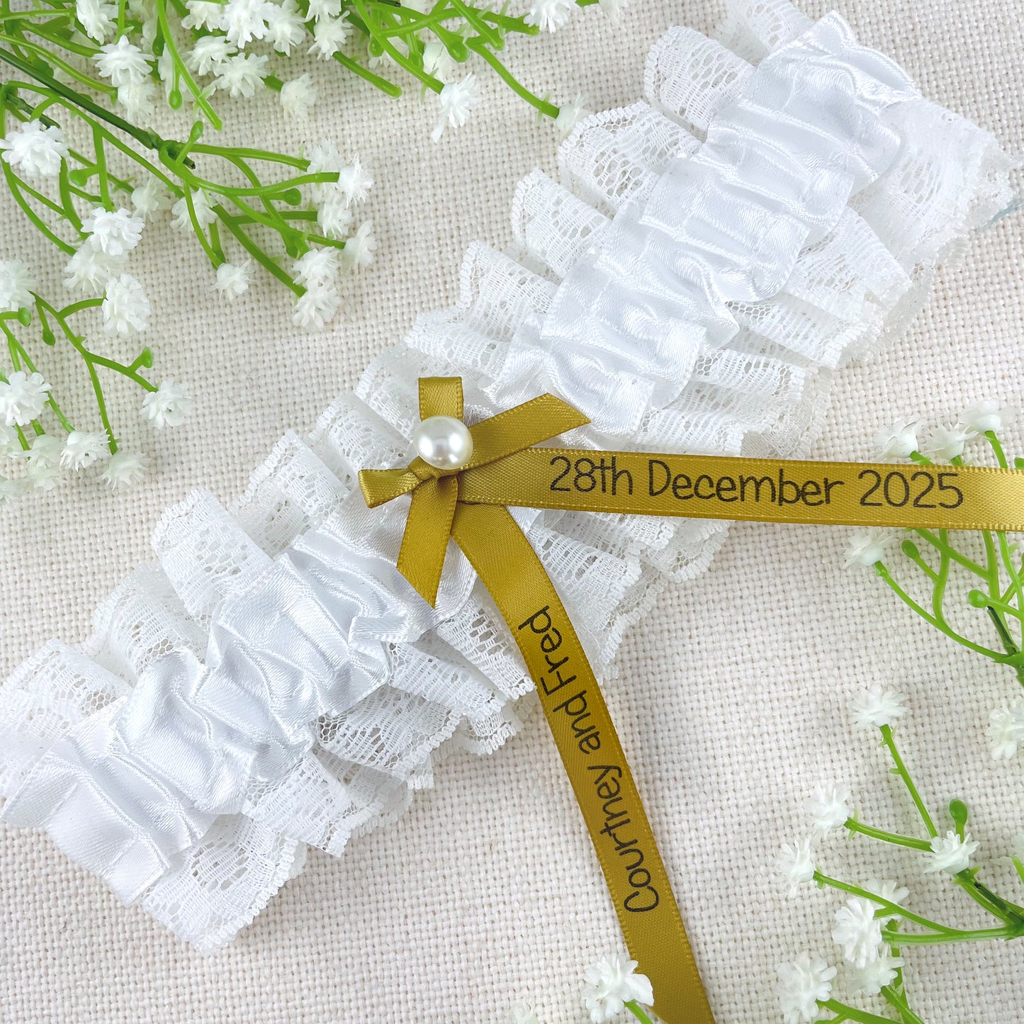 Personalised Garter Gold with Black Text