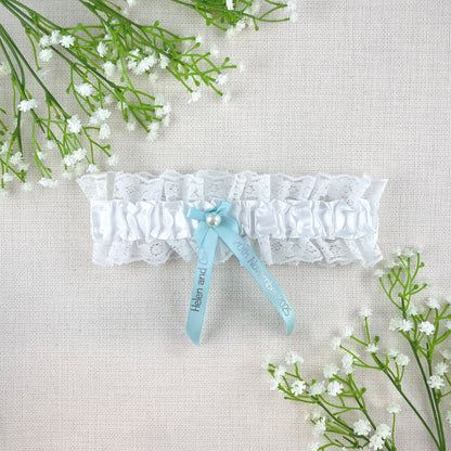 Personalised Garter Duck Egg Blue with Silver Text