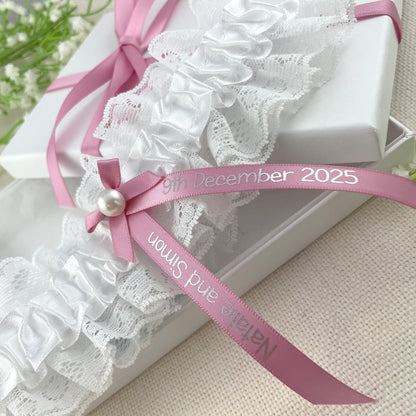 Personalised Garter Antique Pink with Silver Text