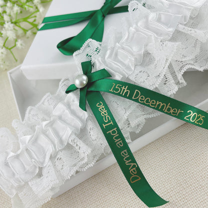 Personalised Garter Bottle Green with Gold Text