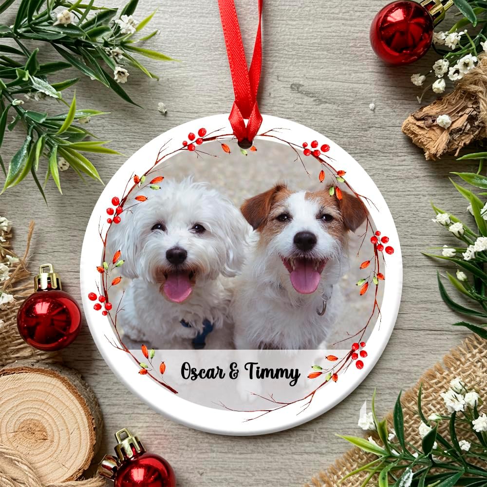 Personalised Printed Christmas Holly Wreath Photo Pet Cat Dog Animal Baby Christmas Tree Bauble Xmas Decoration Holiday Wreath