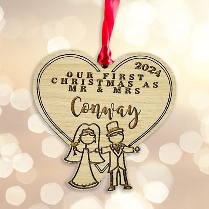 Personalised Wooden Stick Couple "First Christmas as Mr & Mrs" 