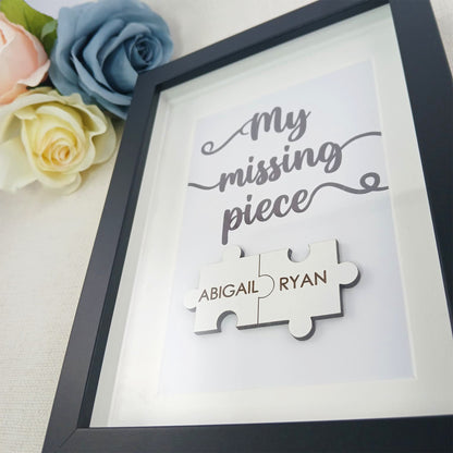 Personalised Wooden 'My Missing Piece' Valentine's Day Puzzle Pieces Couple Box Frame - Add your names - Anniversary or Birthday Gift