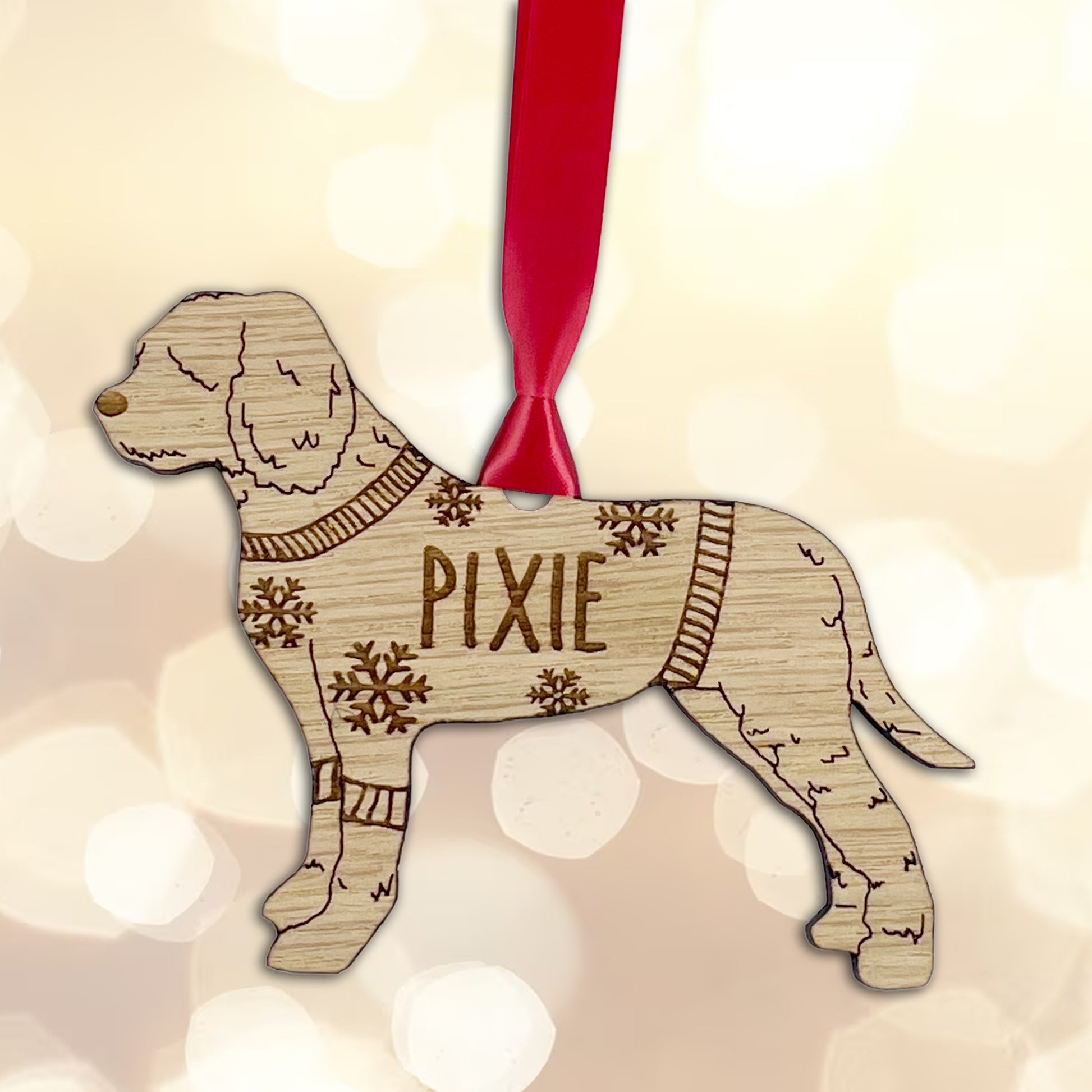 Personalised Lagotto Romagnolo Bauble Jumper Dog Bauble - Oak Veneer Wood - Add any name
