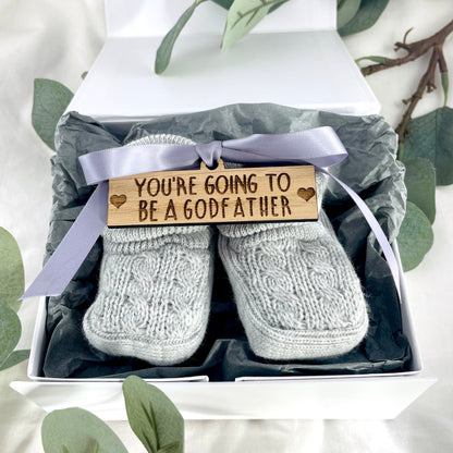 Guess What' Booties - Grey & Gift Boxed - "You're Going to Be..." - A Godfather