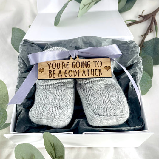Guess What' Booties - Grey & Gift Boxed - "You're Going to Be..." - A Godfather