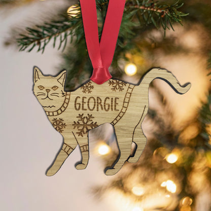 Personalised Domestic Short Hair 1 Cat Christmas Jumper Tree Decoration Bauble