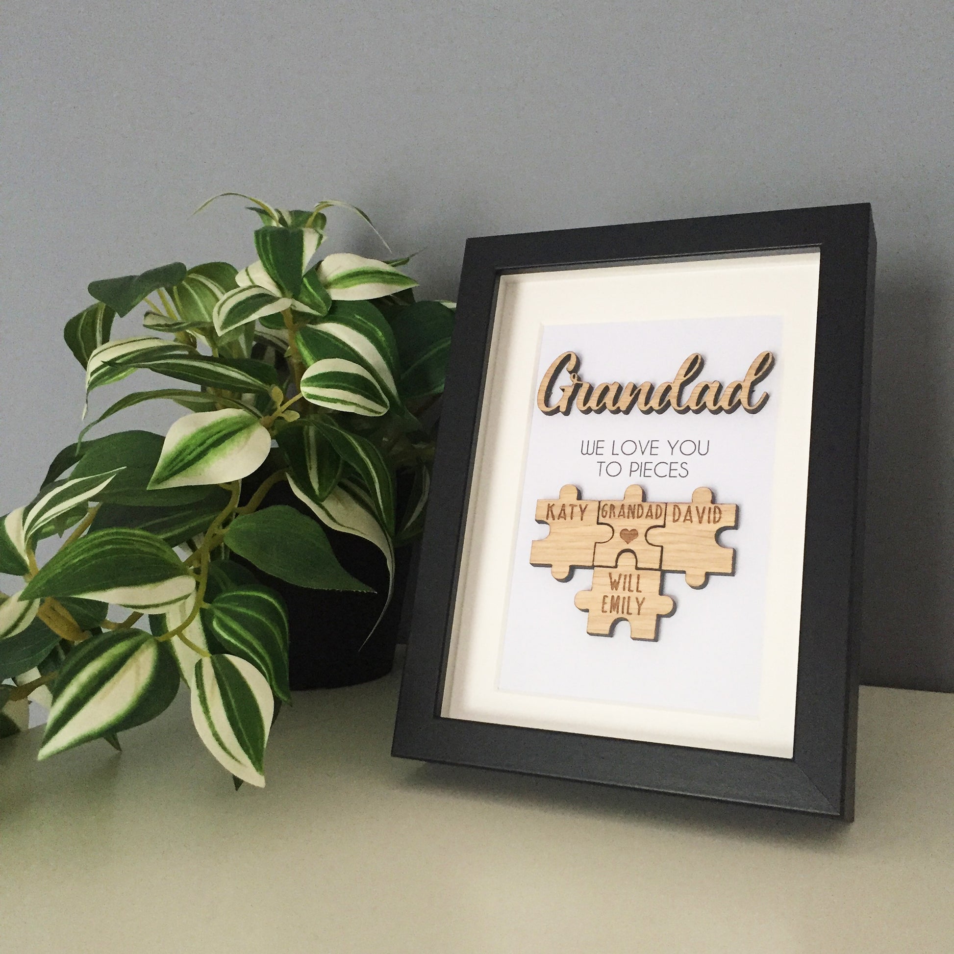 Personalised Grandad 'We Love You To Pieces' Wooden Fathers Day Christmas Birthday Puzzle Pieces Family Box Frame Add your family names