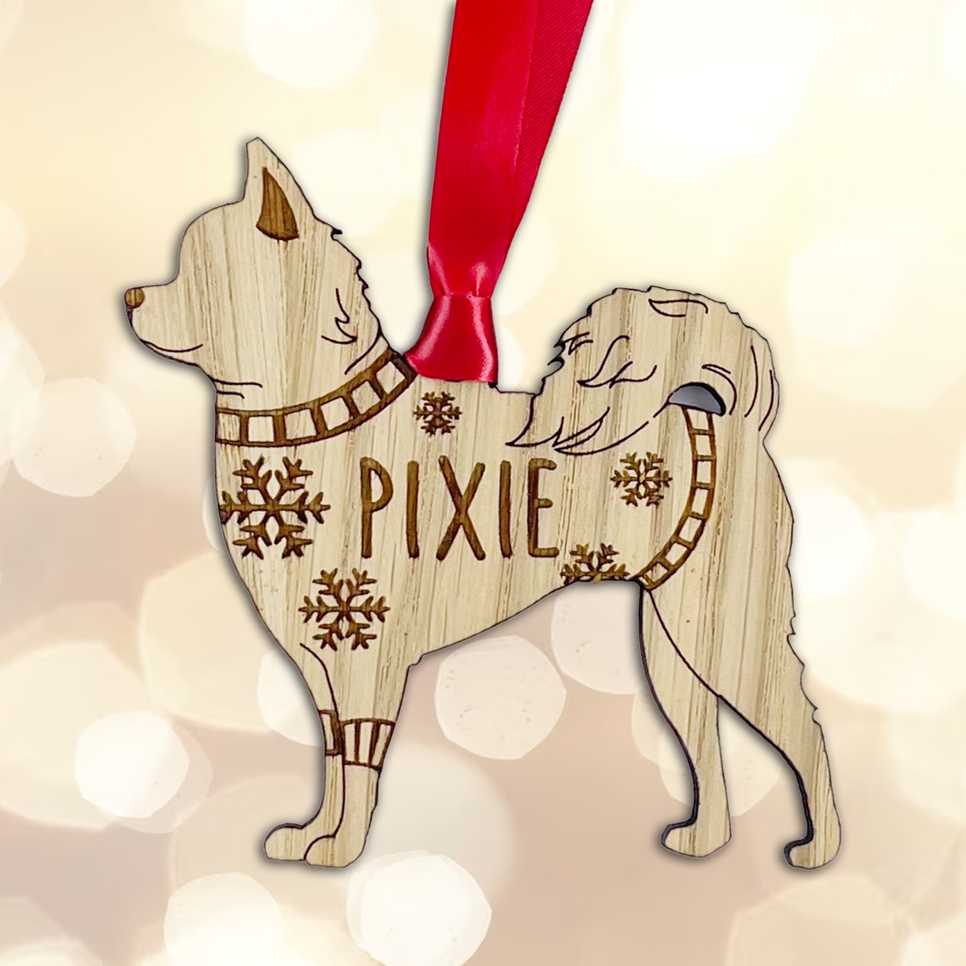 Personalised Chihuahua Bauble Jumper Dog Bauble - Oak Veneer Wood - Add any name