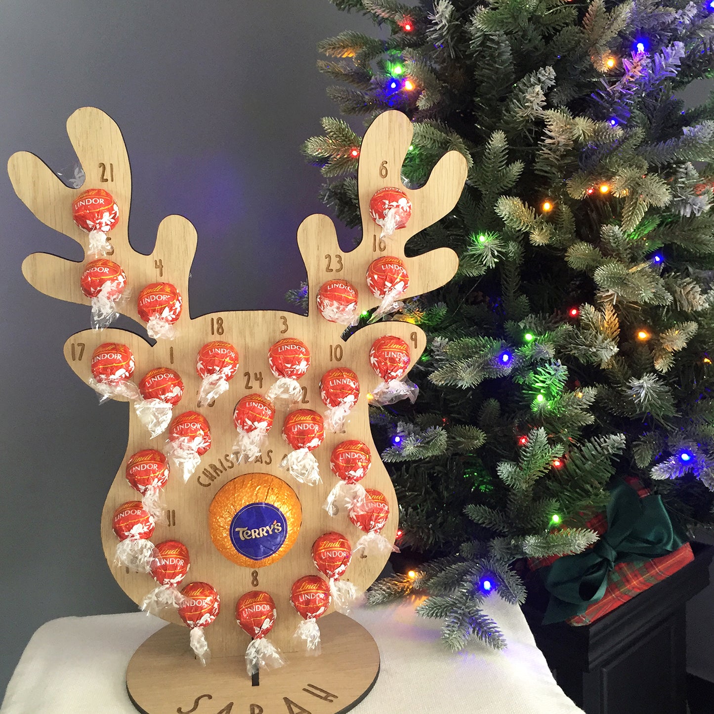 Personalised Advent Calendar Reindeer Chocolate Christmas Countdown Reusable - Add your Name DIY Make Your Own