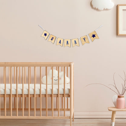 Personalised Oak Wood Name Bunting with Stars - Nursery or Child's Room Decor - Add any Name!